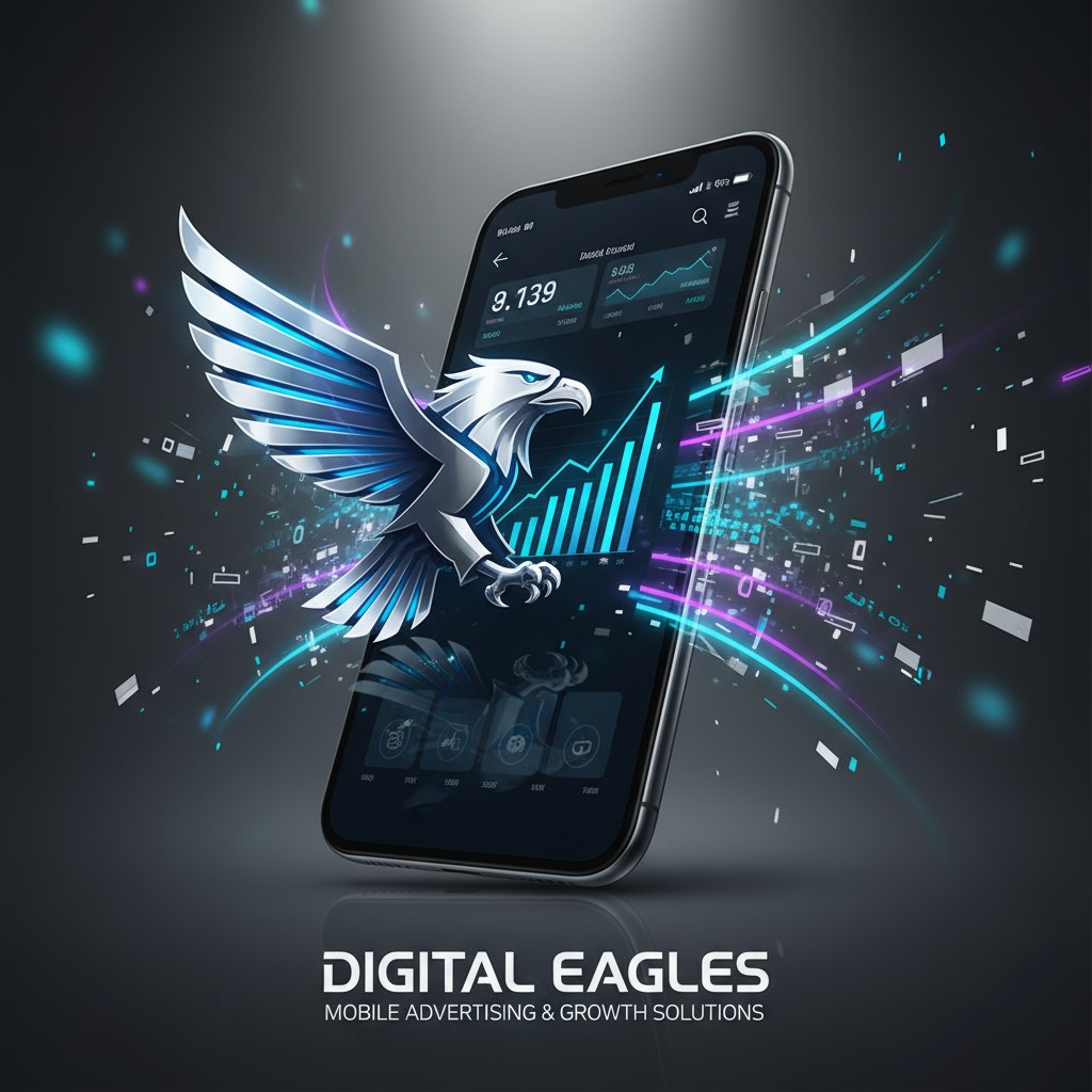 A smartphone with a digital eagles logo on the screen, set against a dark background.